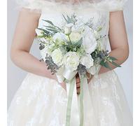 Fouriding Bouquet de mariage de style vintage avec roses blanches artificielles pour demoiselle d'honneur