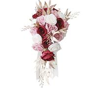 Fouriding Bouquet de Mariage pour Mariée,Bouquet de Fleurs Artificielles pour Cérémonie Anniversaire Douceur de Mariage Décoration de Mariage (Roses Rouges et Or)