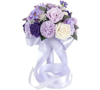 Fouriding Bouquet de mariage pour mariée, fleurs artificielles à tenir roses pour bouquet de mariée, demoiselle d'honneur pour cérémonie, anniversaire, fête, douche de mariée, décoration (Lilas Violet
