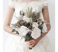 Fouriding Bouquet de Mariée Demoiselle d'Honneur Mariage Broche Rose Satin Fleur Decoration Mariage Maison Fête Soirée