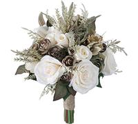 Fouriding Bouquet de Mariée Mariage Style Vintage Fleurs Artificielles Blanc Crème Kaki Rose Maison Decoration Fournitures de Mariage