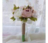 Fouriding Bouquet de Mariée Pivoines Vintage Fleur de Mariage Bouquet de Demoiselle d'honneur Enfant d'honneur Fleurs Artificielles Ruban