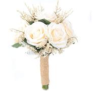 Fouriding Bouquet Romantique de Mariage - Fleurs Artificielles Faites à la Main - Décoration pour Mariée et Demoiselle d'Honneur