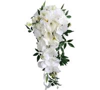 Fouriding Bouquets de mariage en forme de goutte d'eau pour mariée, bouquets de cascade artificielles pour cérémonie, anniversaire, fête prénuptiale, fleurs de mariage (blanc)