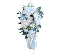 Fouriding Bouquets de mariage en forme de goutte d'eau pour mariée, bouquets de cascade artificielles pour cérémonie, anniversaire, fête prénuptiale, fleurs de mariage (bleu blanc)