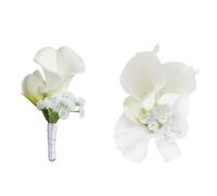 Fouriding Boutonnière artificielle avec fleurs de poignet en lys calla blanc pour marié, témoin de mariage, mariée, demoiselle d’honneur - Corsage, costume pour mariage, bal de fin d’année, fête