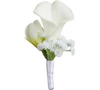 Fouriding Boutonnière blanche artificielle lys calla pour mariage, marié, témoin, demoiselle d'honneur, corsage pour fête de mariage, bal, événement, cérémonie, anniversaire