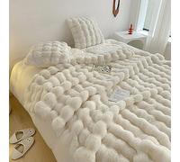 Fouriding Couverture en Fausse Fourrure de Lapin à Bulles Chaudes d'Hiver pour Lit Canapé - Couvre-Lit Décontracté (Beige, 160×200CM Set)