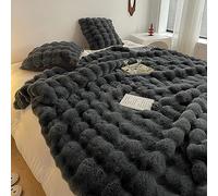 Fouriding Couverture en Fausse Fourrure de Lapin à Bulles Chaudes d'Hiver pour Lit Canapé - Couvre-Lit Décontracté (Gris, 160×200CM)