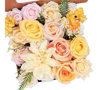 Fouriding Fleurs Artificielles Fausses Roses pour Bouquets de Mariage Bouquets Centerpieces Arrangements Saint Valentin Fête des Mères Baby Shower Birthday Cake Home Decoration (Jaune)