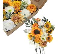 Fouriding Fleurs Artificielles Fausses Roses pour Bouquets de Mariage Bouquets Centerpieces Arrangements Saint Valentin Fête des Mères Baby Shower Birthday Cake Home Decoration (Tournesol)