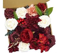 Fouriding Fleurs Artificielles Fausses Roses pour Bouquets de Mariage Bouquets Centerpieces Arrangements Saint Valentin Fête des Mères Baby Shower Birthday Cake Home Decoration (Rouge Champagne)