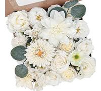 Fouriding Fleurs Artificielles Fausses Roses pour Bouquets de Mariage Bouquets Centerpieces Arrangements Saint Valentin Fête des Mères Baby Shower Birthday Cake Home Decoration (Blanc)