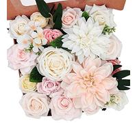 Fouriding Fleurs Artificielles Fausses Roses pour Bouquets de Mariage Bouquets Centerpieces Arrangements Saint Valentin Fête des Mères Baby Shower Birthday Cake Home Decoration (Blanc rosé)