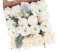 Fouriding Fleurs Artificielles Fausses Roses pour Bouquets de Mariage Bouquets Centerpieces Arrangements Saint Valentin Fête des Mères Baby Shower Birthday Cake Home Decoration (Blanc de Lait)