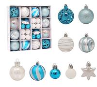 Fouriding Lot de 42 boules de Noël en plastique incassable - Petites boules de Noël - Décorations à suspendre pour sapin de Noël, fêtes, mariage (bleu blanc)