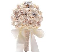 Fouriding Mariage Diamond Pearl Roses en Satin Demoiselle d'honneur de Mariage artificielles Bouquets customisation mariée Tenant Bouquet pour Photo Prise de Vue, Jour de Saint Valentin, Anniversaire
