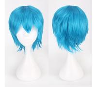 Fouriding Perruque Courte Unisexe Perruque Courte Cosplay Prom Hair Fluffy Layered Heat Resistant Cheveux synthétiques pour Femme Homme Garçon Fille Fête Halloween Costume Cosplay (Bleu lac)