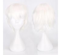 Fouriding Perruque Courte Unisexe Perruque Courte Cosplay Prom Hair Fluffy Layered Heat Resistant Cheveux synthétiques pour Femme Homme Garçon Fille Fête Halloween Costume Cosplay (Blanc)