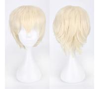 Fouriding Perruque Courte Unisexe Perruque Courte Cosplay Prom Hair Fluffy Layered Heat Resistant Cheveux synthétiques pour Femme Homme Garçon Fille Fête Halloween Costume Cosplay (Beige)