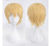 Fouriding Perruque Courte Unisexe Perruque Courte Cosplay Prom Hair Fluffy Layered Heat Resistant Cheveux synthétiques pour Femme Homme Garçon Fille Fête Halloween Costume Cosplay (Or)