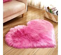Fouriding Shaggy Tapis Fourrure en Forme de Coeur Tapis de Peau de Mouton synthétique Tapis de Chambre à Coucher Tapis Chambre paillasson (Rose Rouge, 30 * 40CM)