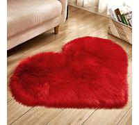 Fouriding Shaggy Tapis Fourrure en Forme de Coeur Tapis de Peau de Mouton synthétique Tapis de Chambre à Coucher Tapis Chambre paillasson (Rouge, 70 * 90CM)