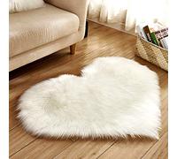 Fouriding Shaggy Tapis Fourrure en Forme de Coeur Tapis de Peau de Mouton synthétique Tapis de Chambre à Coucher Tapis Chambre paillasson (Blanc, 70 * 90CM)