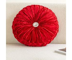 Fouriding Velours glacé Oreiller de Roue 35cm,Oreiller Citrouille Coussin de Roue Coussin de Sol Rond pour Salon Canapé Lit Chaise Sol Coussin de Voiture Décoration de la Maison (Rouge)