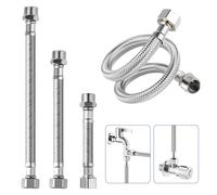 Fourindo Flexible à Eau Potable en Acier Inoxydable 304, 3 Pièces (60 cm Total : 30+20+10 cm), 3/8 Pouce, avec Raccords à Visser/Filetage Externe pour Robinet, Vanne Angulaire, Réservoir de Chasse