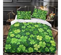 Fourleaf Clover Ensemble De Literie Microfibre Hypoallergique 3D Imprimé 3 Pièces Éclair Ultra Douce nature Vert Linge de Lit Léger Entretien Facile for Enfants Garçons Filles King（220x240cm）