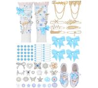 Fourluoo Kit de 108 breloques en forme de chaussettes pour femme, breloques individuelles pour chaussettes, broches et épingles pour femme, breloques de chaussures avec nœuds, chaussons d'été
