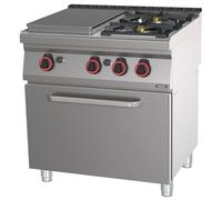 Fourneau gaz 2 feux + 1 plaque coup de feu avec four à gaz GN 1/1 80 - Casselin