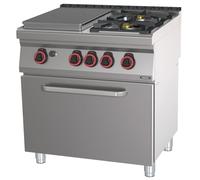 Fourneau gaz 2 feux + 1 plaque coup de feu avec four gaz GN 2/1 HP 80 - Casselin