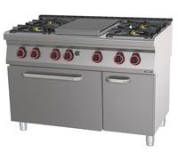 Fourneau gaz 4 feux + 1 plaque coup de feu avec four électrique statique GN 2/1 HP 120 - Casselin