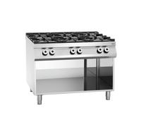 Fourneau inox à gaz 6 feux, sur support ouvert, 37 500 W, GAZ Bartscher