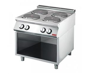 Fourneau inox électrique 4 plaques carrées sur meuble ouvert, 10 400 W, 400 V & TRI