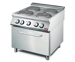 Fourneau inox électrique 4 plaques sur four électrique, 10 400 W, 400 V & TRI