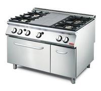 Gaziniere Gastro M Fourneau plaque coup de feu 4 brûleurs - four à gaz 8 kw et placard - - - Acier inoxydable 1200x700x870mm