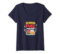 Fournisseur de Carburant Scolaire : appréciation du Personnel de la cafétéria T-Shirt avec Col en V, Femme, Bleu Marine, M