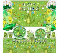 Fournitures d'anniversaire crocodile - Décorations y compris toile de fond, décoration de gâteau, assiettes, tasses, serviettes, nappes, ballons pour reptile alligator fête garçon enfant