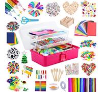 Fournitures d'art et de Bricolage Pour Enfants, Ensemble de Fournitures d'artisanat Pour Tout-petits, Comprenant des Cure-pipes, des Pompons, une Plume, une Boîte de Rangement Pliante