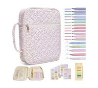 Fournitures de bureau d'étude des fleurs avec étui, 12 surligneurs colorés, 5 stylos à bille, 75 signets, 200 étiquettes, étui de transport de grande capacité pour cadeaux pour femme (K)