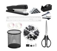 Fournitures de bureau noires,accessoires de bureau,kit agrafeuse et dérouleur de ruban adhésif pour avec grande agrafeuse,distributeur de ruban adhésif,ôte-agrafes,agrafes,clips,ciseaux et onglets