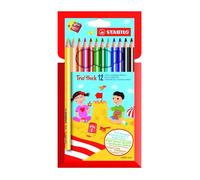 Fournitures de bureau - STABILO - Trio - 12 crayons de couleur - Taille-crayon inclus - Lavable