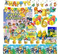 Fournitures de décoration de fête d'anniversaire à thème Pokemon, dessin animé Pokemon Go, vaisselle, tasses, assiettes, ballon Pikachu pour cadeaux de réception-cadeau pour bébé 10pcs card