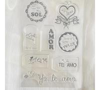 Fournitures de fabrication de cartes, modèles de scrapbooking, 11 x 16 cm avec mot espagnol « Love » - Tampon transparent en silicone pour scrapbooking, décoration d'album photo