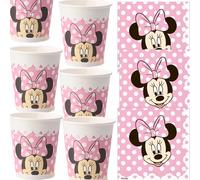Fournitures de fête à thème Minnie Mouse rose, vaisselle, tasse, assiette, décoration de fête d'anniversaire pour bébés filles, réception-cadeau pour bébé 8pcs Card