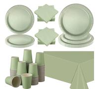 Fournitures de fête à thème vert sauge, couleur unie, nappes, serviettes en papier, gobelets en papier, fournitures de réception-cadeau pour bébé vert sauge 1Set-64PCS