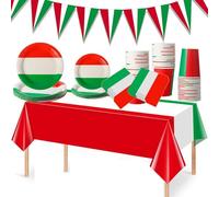Fournitures de Fête Avec Drapeau Italien - Ensemble de Vaisselle, Assiettes, Tasses, Serviettes, Nappe - Rouge, Blanc et Vert - Cadeaux Pour Réunion Italienne